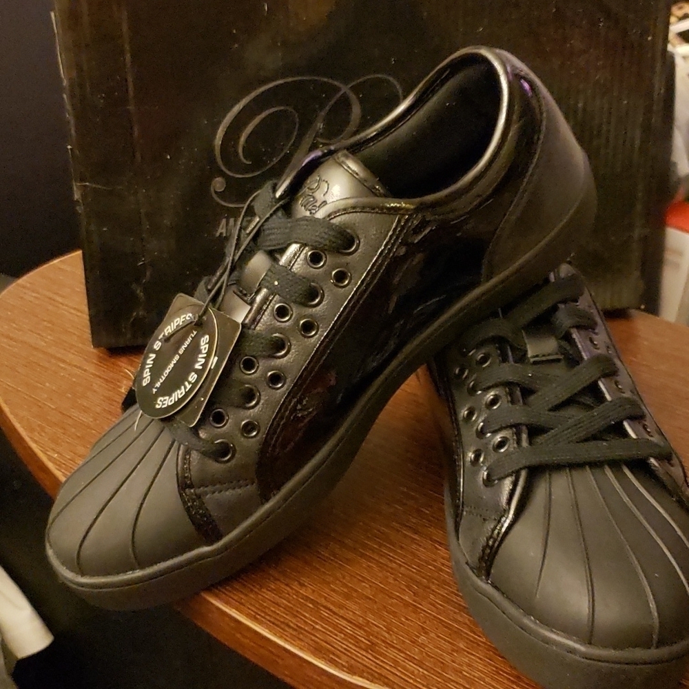 Pastry Unisex Fashion Dance Sneakers – Glossy, Paris Praline Style, Black Size 8